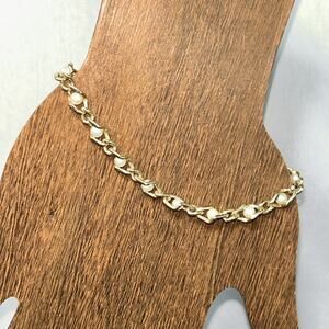 Vintage Gold Tone Dainty Faux Pearl Link Bracelet 7.5” Size 7